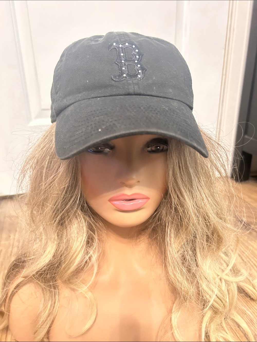 Vintage Boston Red Sox Black Embellished 'B' Baseball Cap - Women's Accessory